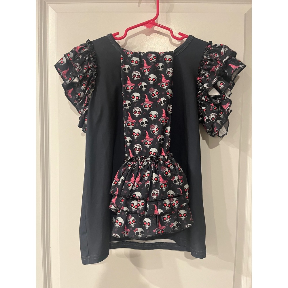 Kids Girls Halloween Skull Witch Hat Ruffle Sleeve Dress & Leggings‎ Set